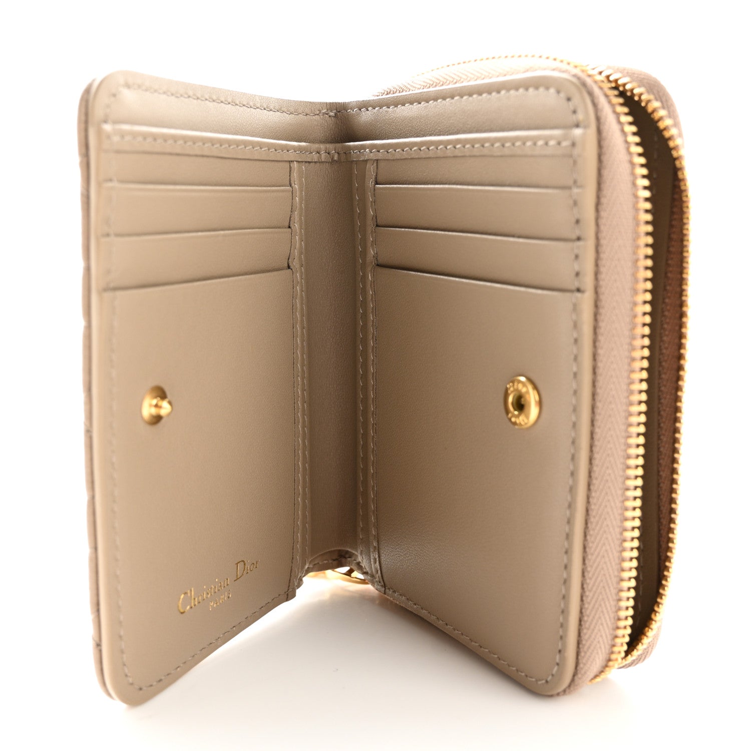Christian Dior Grained Calfskin Supple Cannage Caro Scarlet Zipped Wallet Sand 5 of 10