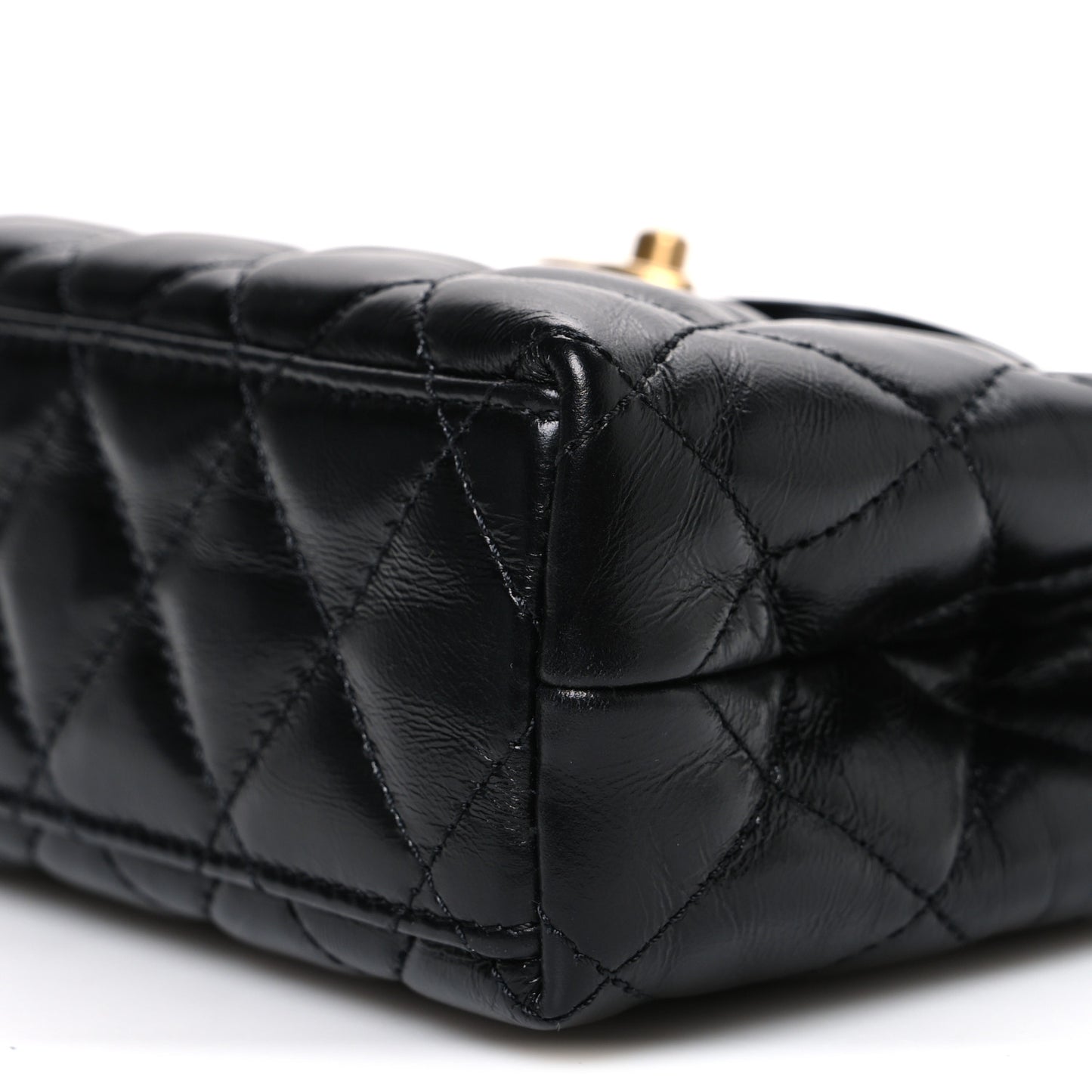 Shiny Aged Calfskin Quilted Nano Kelly Shopper Black