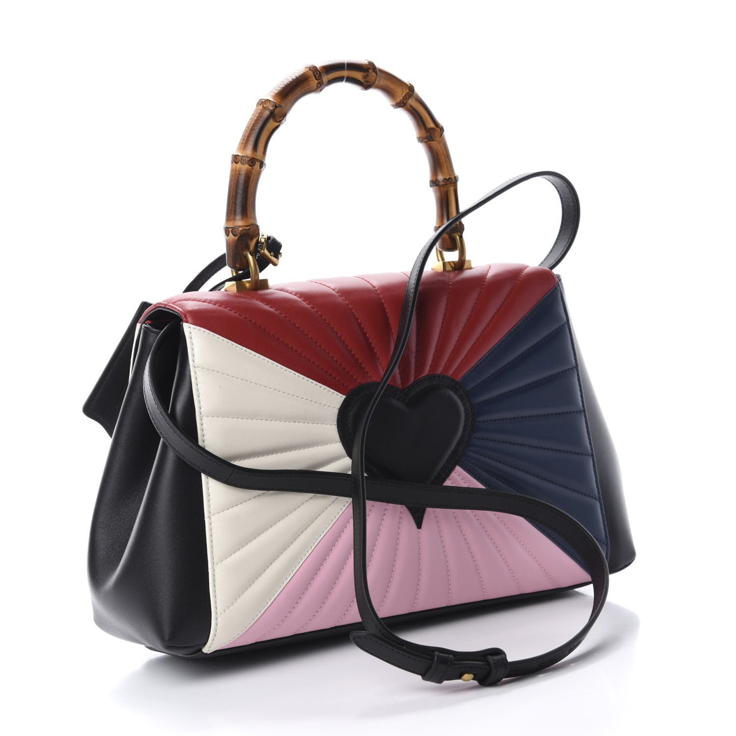 Calfskin Bamboo Trapuntata Queen Margaret Top Handle Bag Blue Agata Hibiscus Red Mystic White Sugar Pink