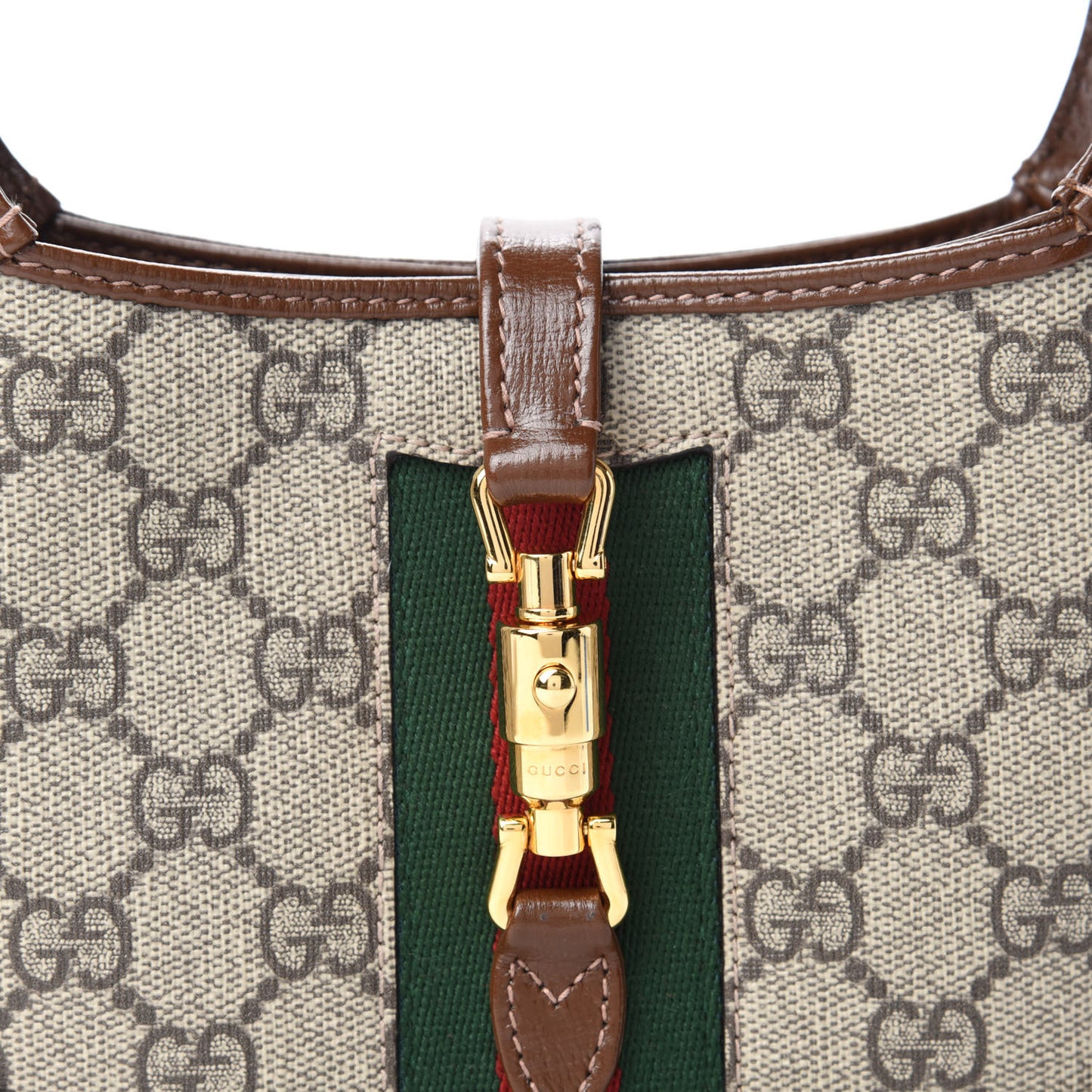 GG Supreme Monogram Azalea Calfskin Web Mini Jackie 1961 Hobo Beige Ebony Brown Sugar