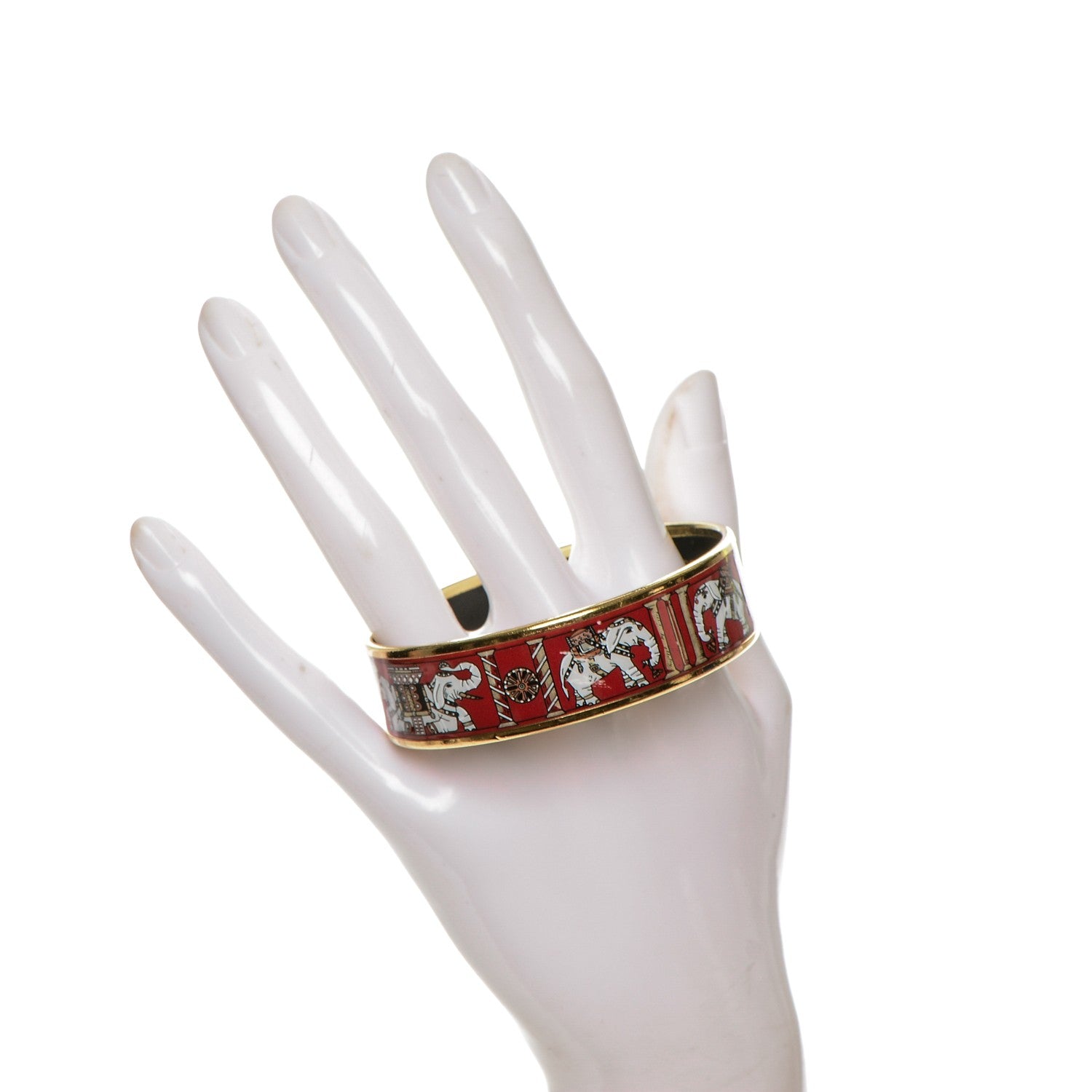Hermes Enamel Printed Elephant Torana Wide Bracelet 62 2 of 5