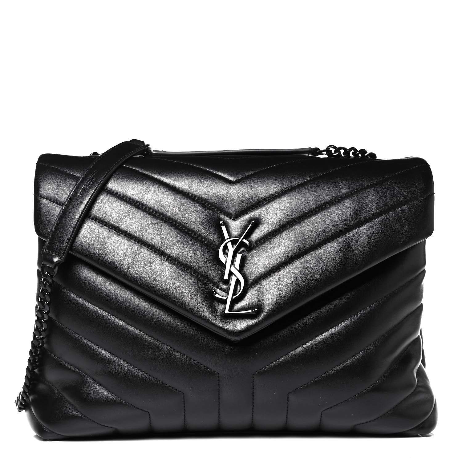 Saint Laurent Calfskin Y Quilted Monogram Medium Loulou Chain Satchel Black 1 of 9