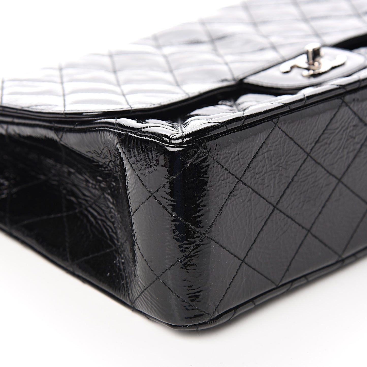 Distressed Patent Quilted Jumbo Single Flap Black