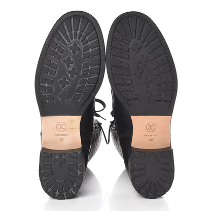 Chanel Calfskin Quilted CC Tall Lace Up Combat Boots 40 Black 8 of 12