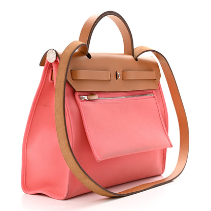 Hermes Vache Hunter Toile Herbag Zip 31 PM Rose Azalee Natural 4 of 16