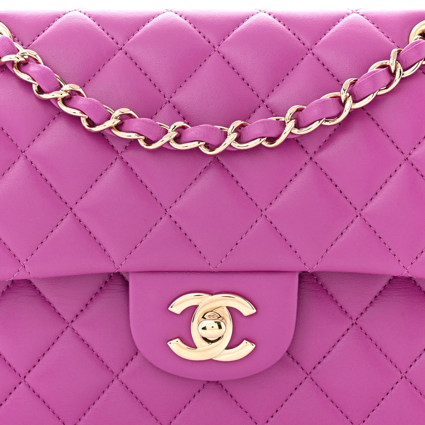 Lambskin Quilted Small Double Flap Purple