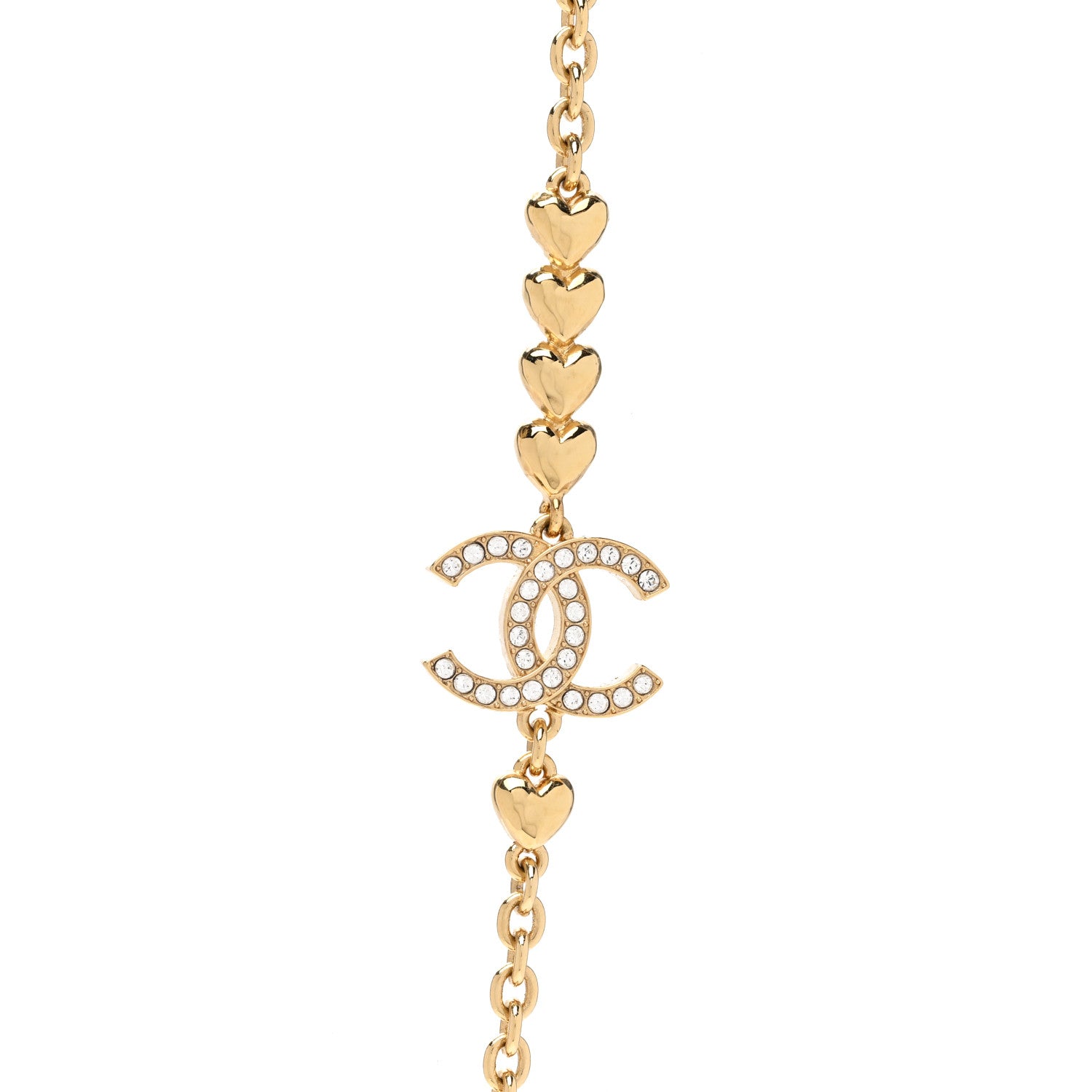 Chanel Crystal CC Heart Link Necklace Gold 4 of 6