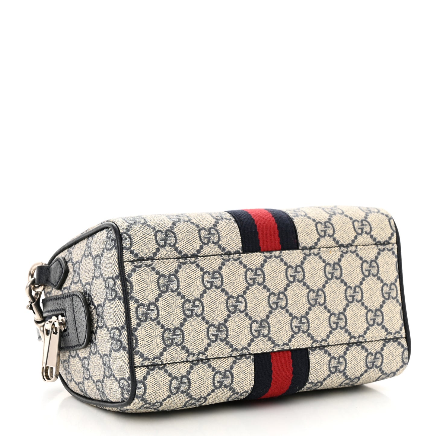 GG Supreme Monogram Textured Dollar Calfskin Web Mini Ophidia Top Handle Bag Beige Blue
