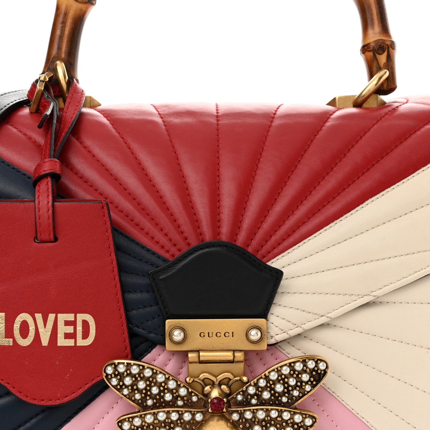 Gucci Calfskin Bamboo Trapuntata Queen Margaret Top Handle Bag Blue Agata Hibiscus Red Mystic White Sugar Pink 8 of 16