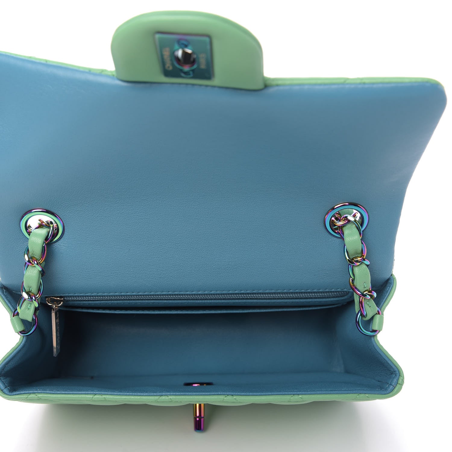 Chanel Lambskin Quilted Mini Rectangular Flap Green Blue 5 of 10