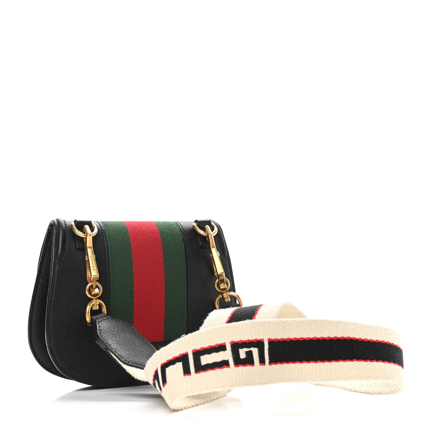 Gucci Calfskin Web Crystal Butterfly Stripe Small Totem Shoulder Bag Black 3 of 9