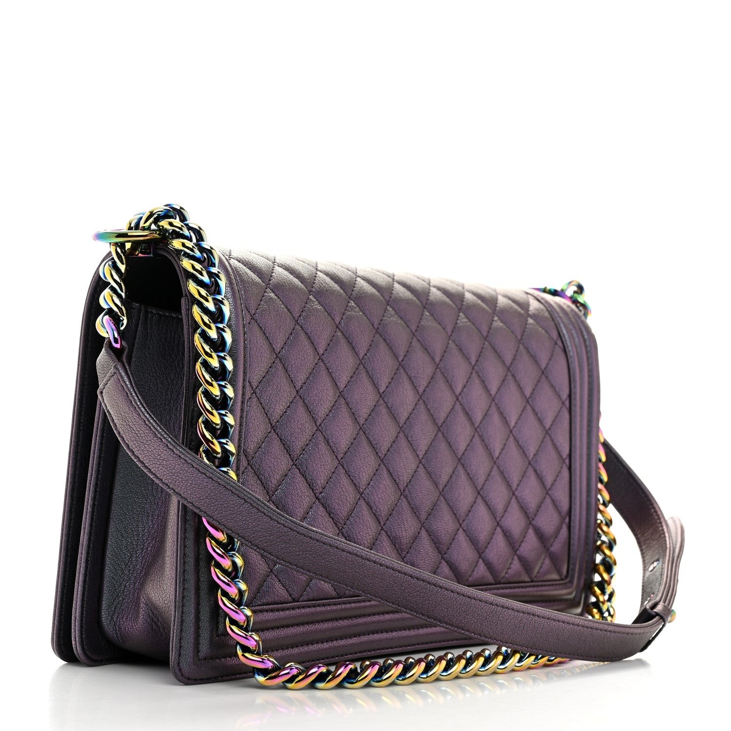 Chanel Iridescent Goatskin Quilted New Medium Boy Flap Purple 2 of 10
