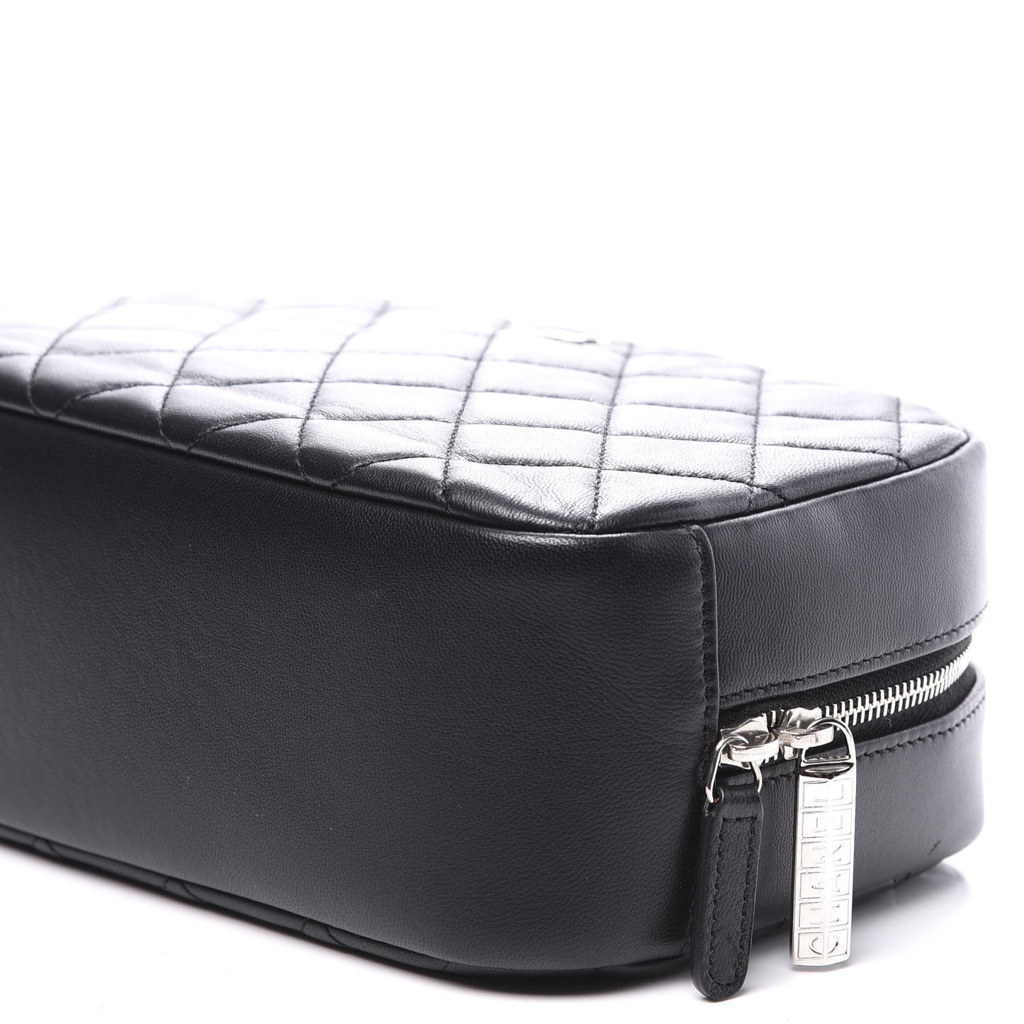 Lambskin Quilted Medium Curvy Pouch Cosmetic Case Black