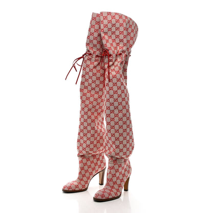 Gucci Monogram Over The Knee Boots 39.5 Gardenia Hibiscus Red 3 of 12