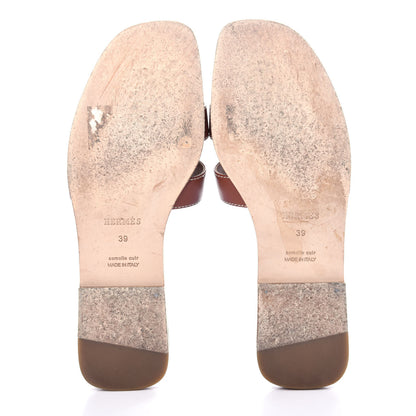 Hermes Box Calfskin Oran Sandals 39 Gold 6 of 10