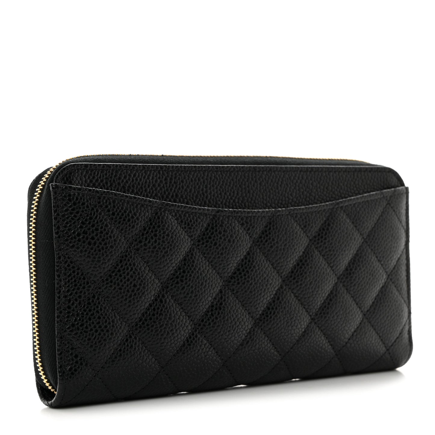 Caviar Quilted Large Gusset Zip Around Wallet Black