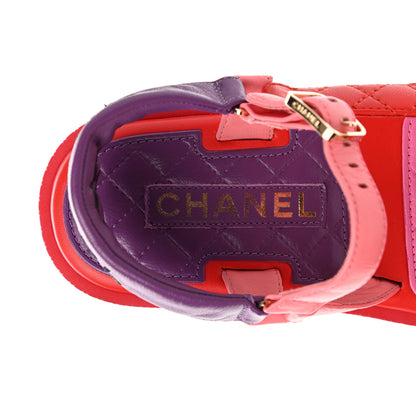 Chanel Lambskin Logo Platform Sandals 37 Red Purple Orange 7 of 10