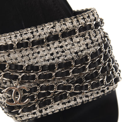 Chanel Tweed Lambskin Chain Flat Sandals 37 White Black 10 of 14