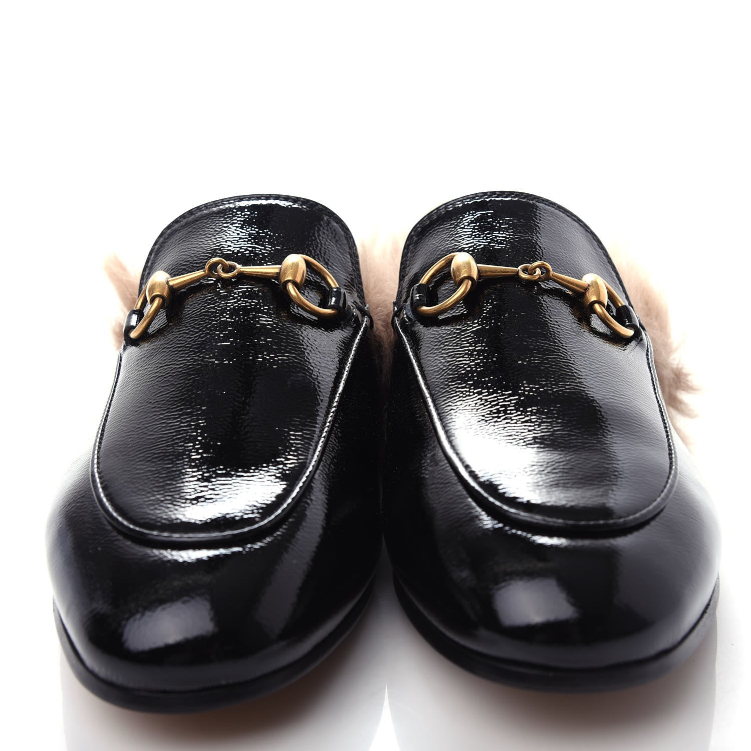 Gucci Patent Fur Womens Princetown Slippers 35 Black Natural 5 of 10