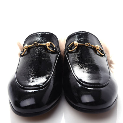 Gucci Patent Fur Womens Princetown Slippers 35 Black Natural 5 of 10