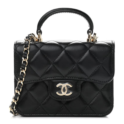 Chanel Lambskin Quilted Top Handle Flap Coin Purse With Chain Black 1 of 12