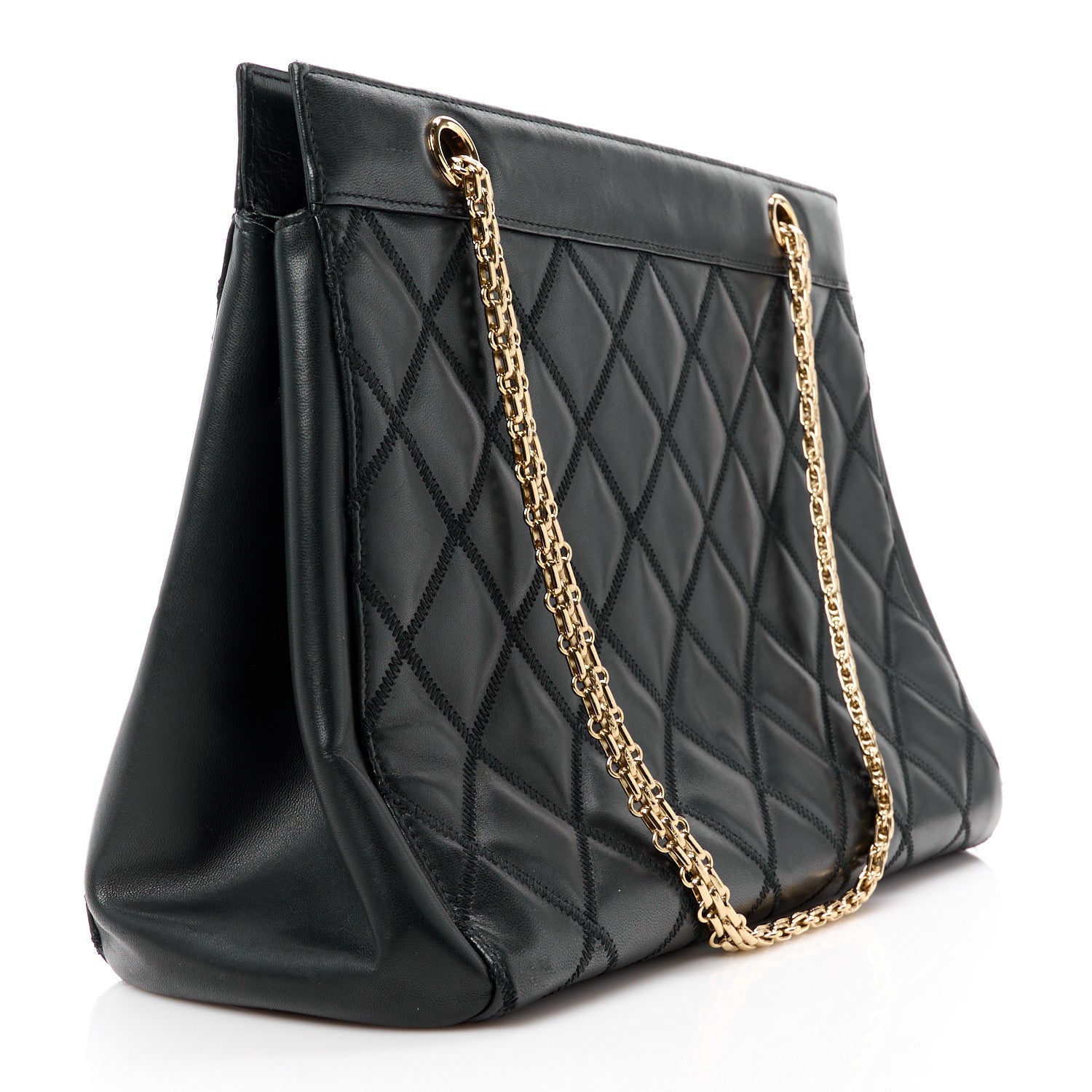 Chanel Lambskin Quilted Chain Shopping Tote Black 3 of 11