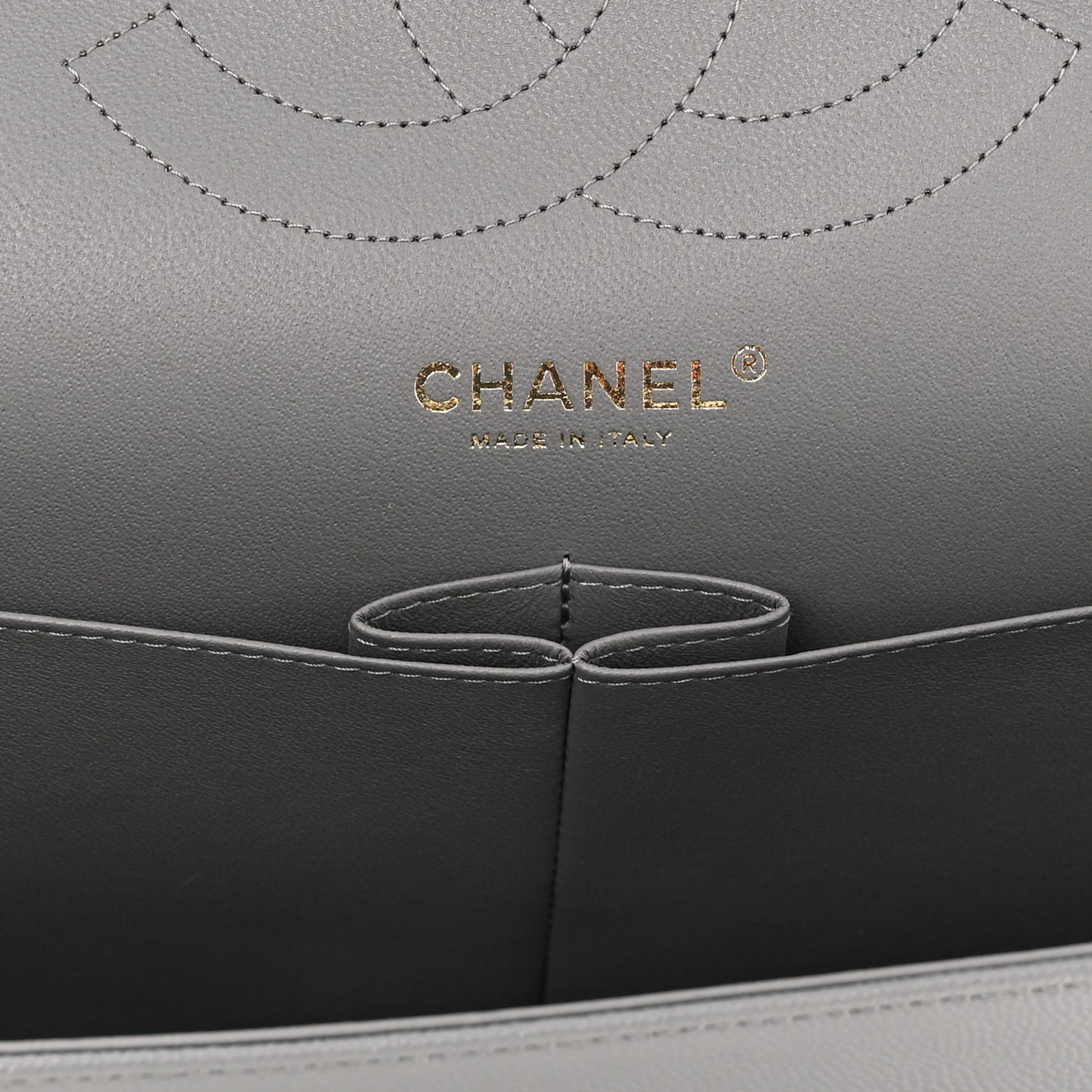 Caviar Quilted Jumbo Double Flap Grey