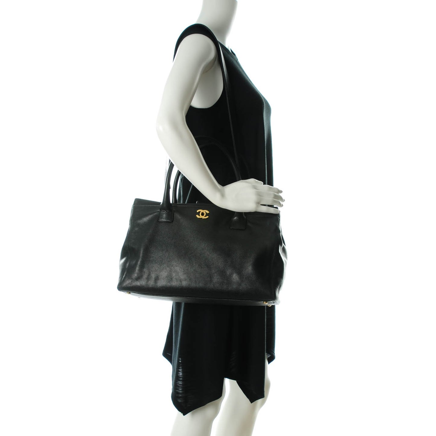 Calfskin Cerf Executive Shopper Tote Black