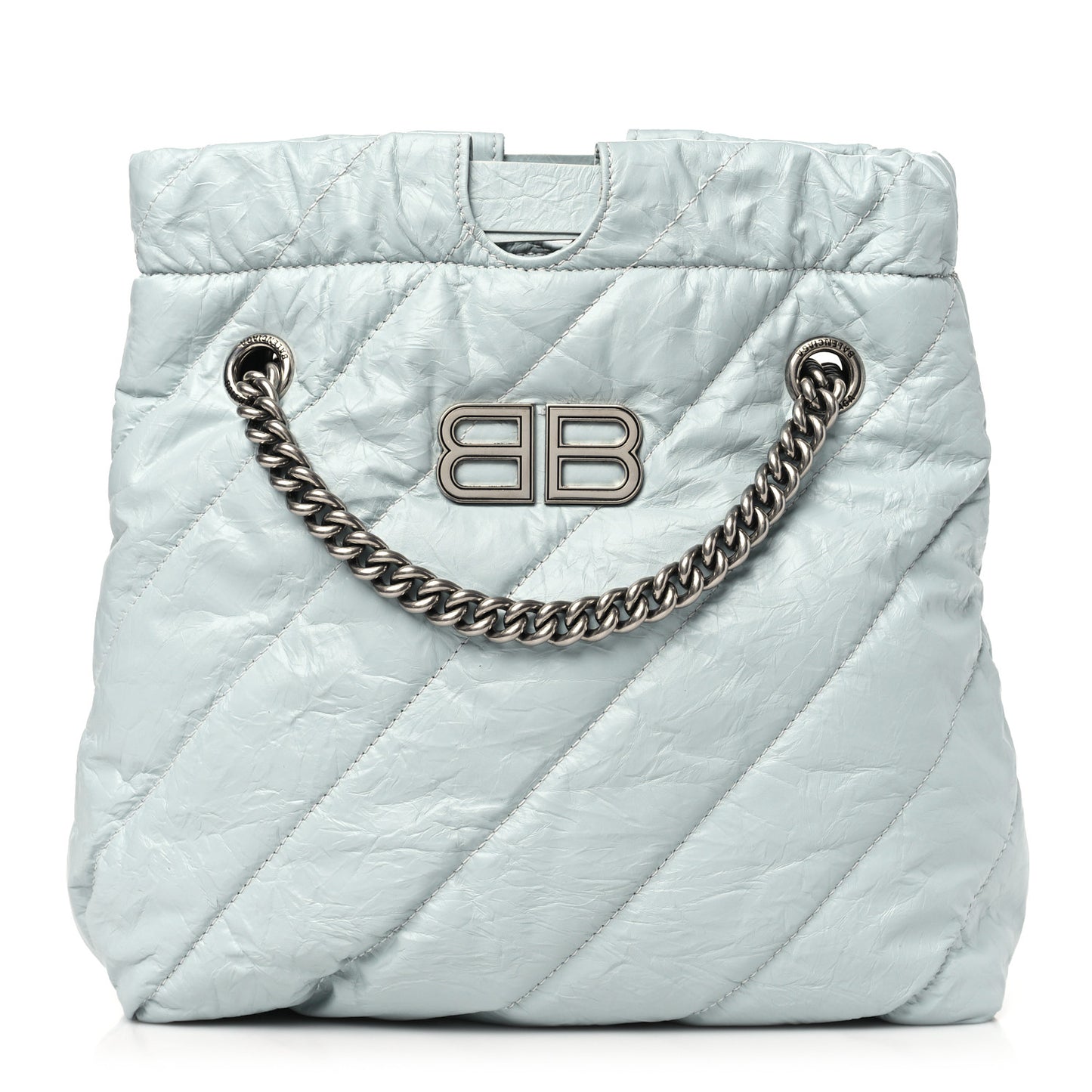 Crushed Calfskin Quilted Crush Small Tote Bag Light Blue