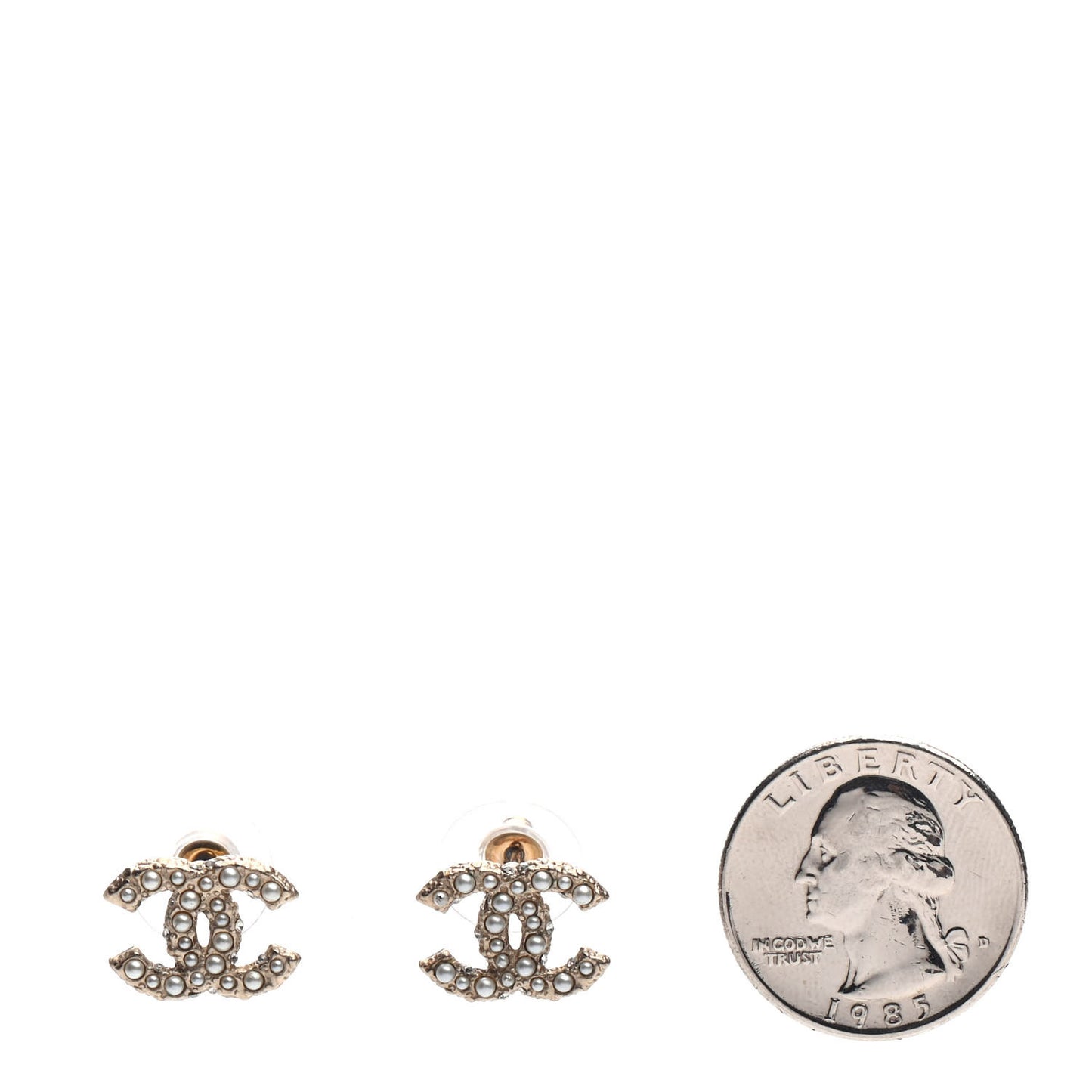 Crystal Pearl CC Earrings Gold