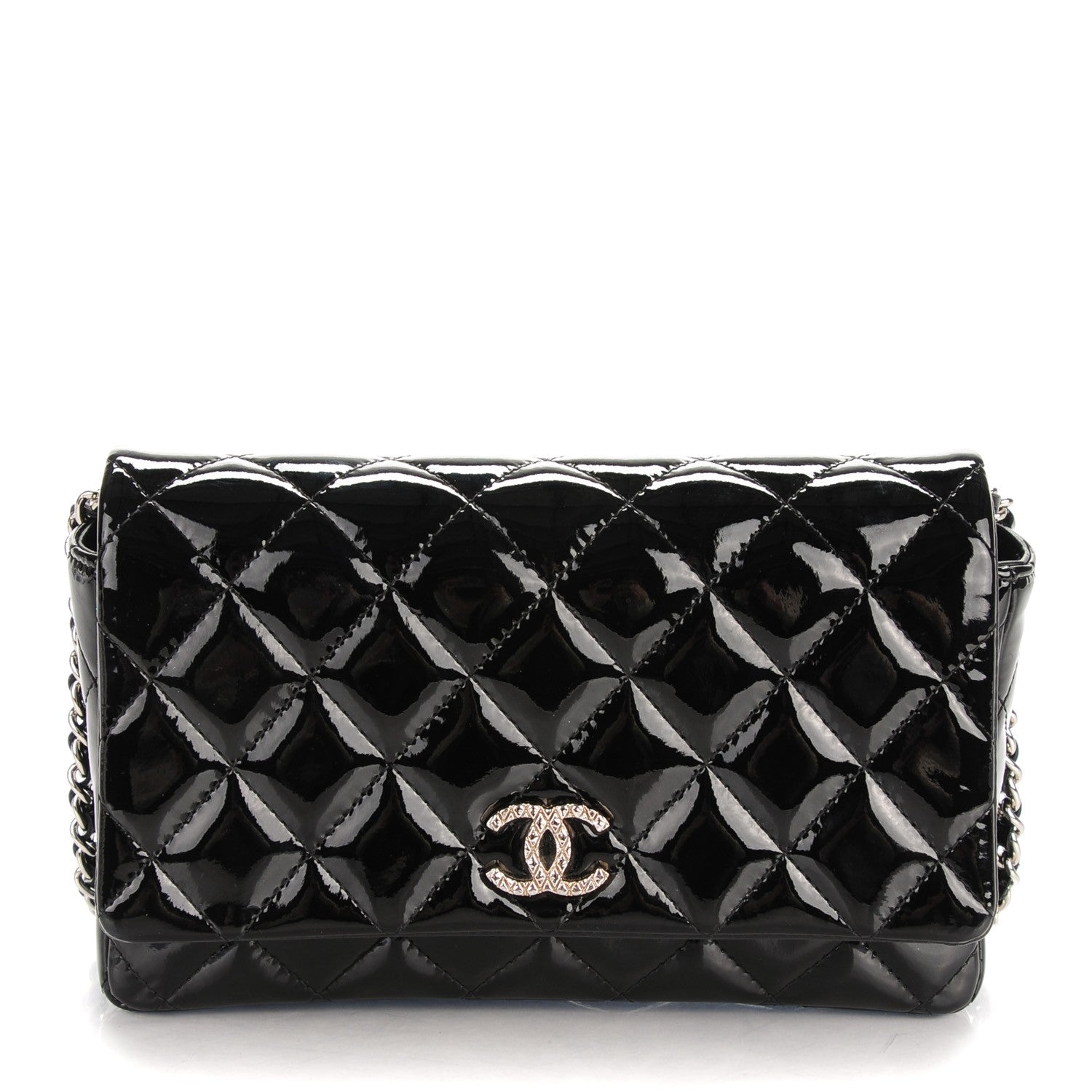 Chanel Patent Quilted Brilliant Wallet On Chain WOC Black 1 of 8