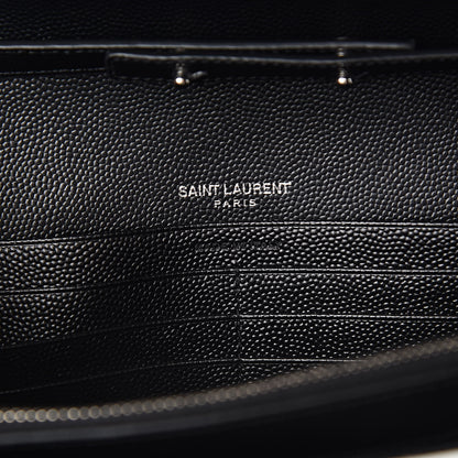 Saint Laurent Grain De Poudre Matelasse Bi-Color Chevron Monogram Chain Wallet White Black 6 of 10