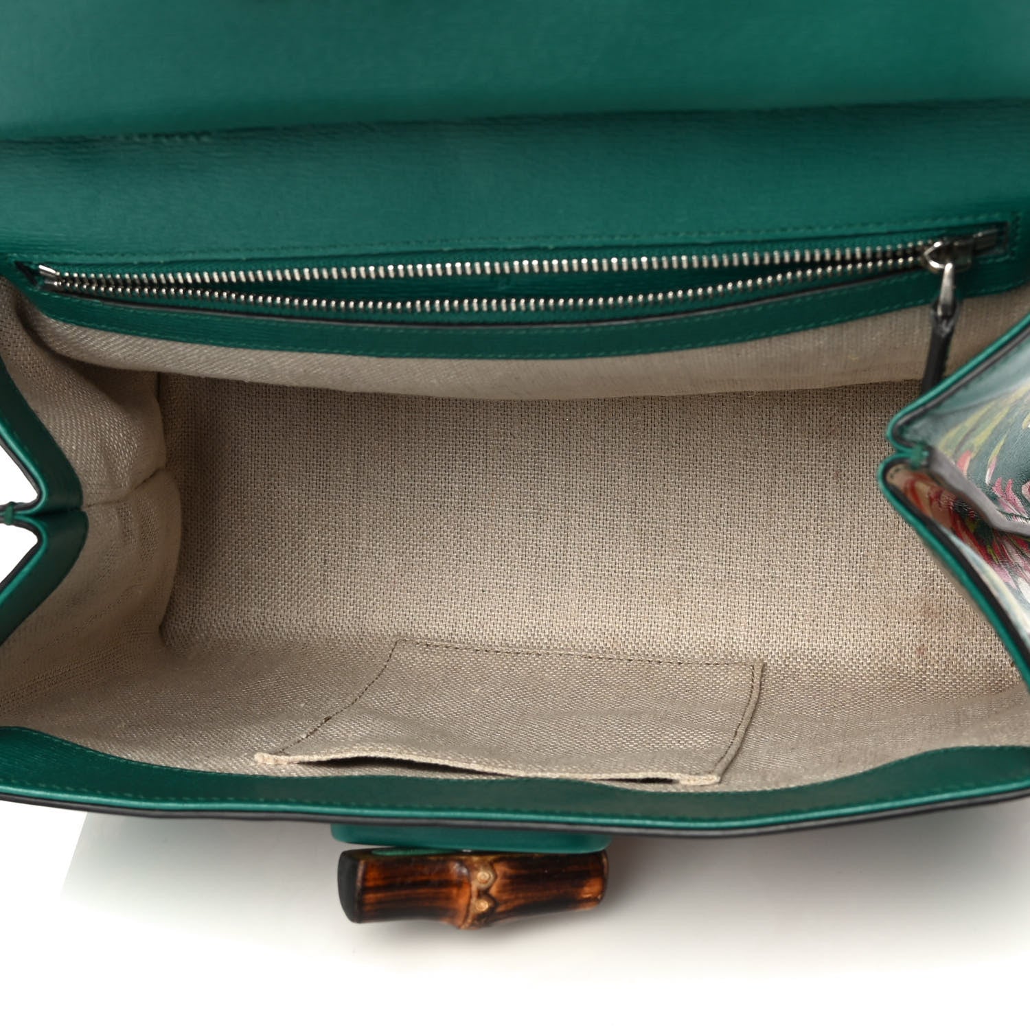 Gucci Shangai Calfskin Blooms Print Small Bamboo Daily Top Handle Bag Clear Bright Emerald Multicolor 6 of 14