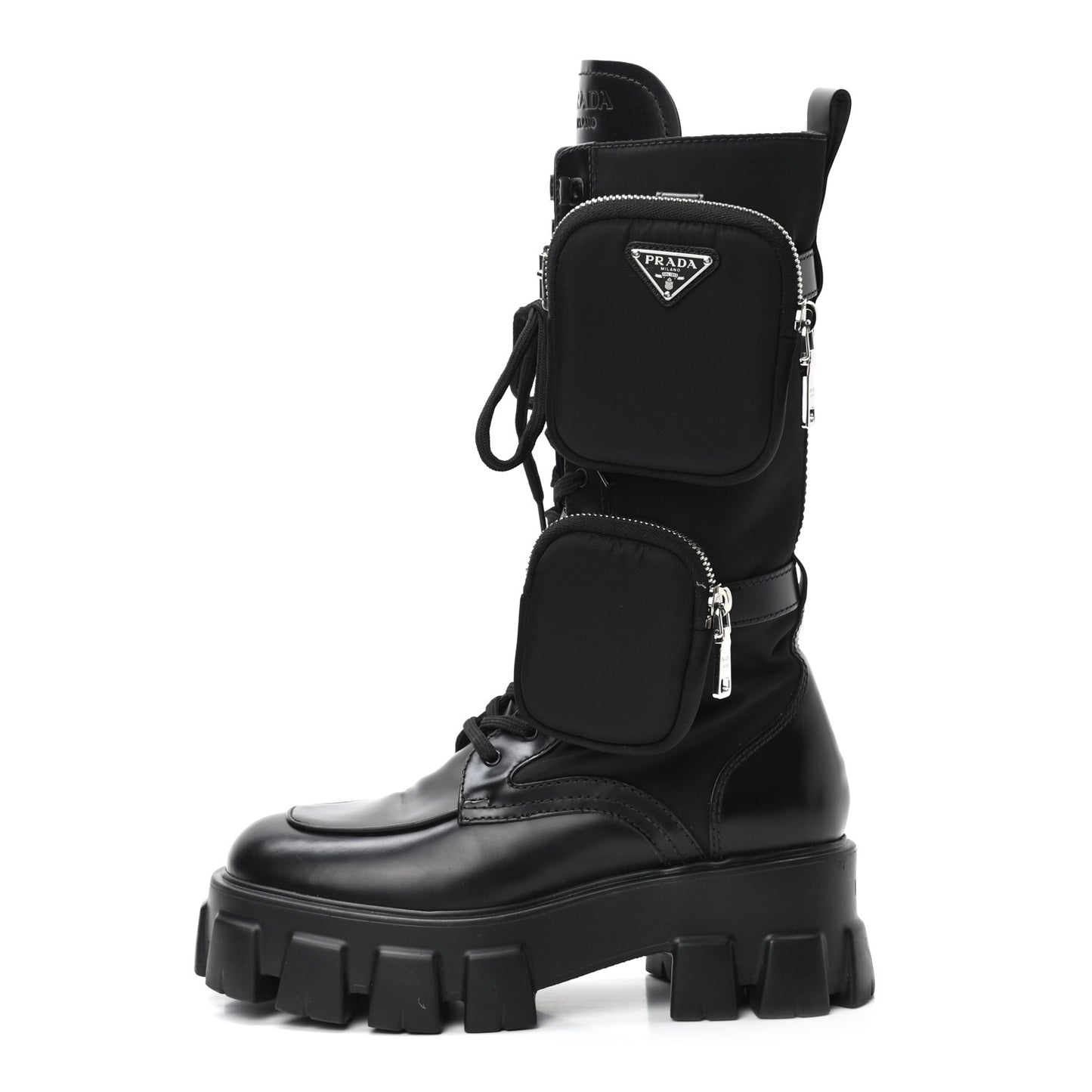 Spazzolato Rois Re-Nylon Metal Triangle Logo Monolith Pouch Pocket 55mm Tall Combat Boots 36.5 Black
