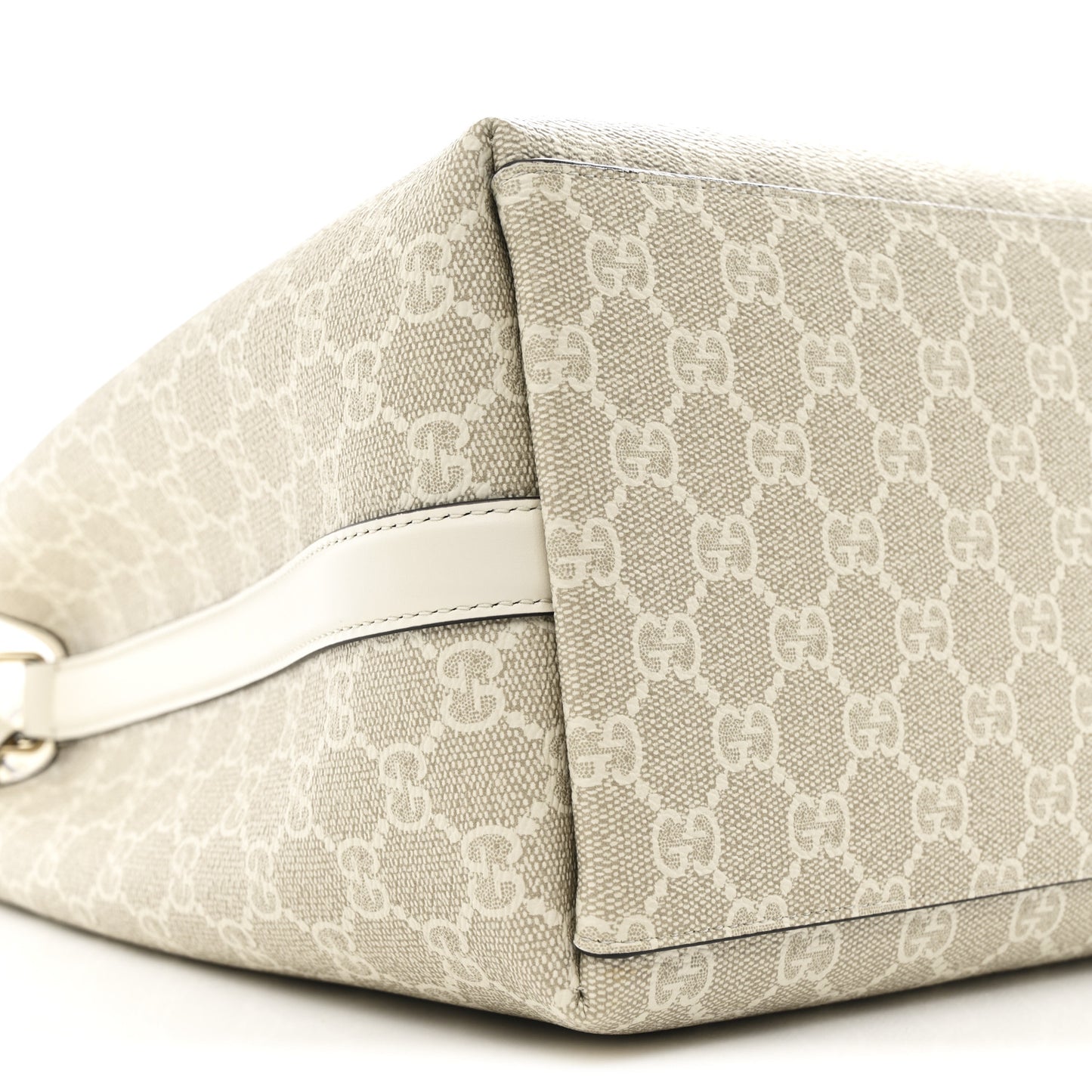 GG Supreme Monogram Medium Emblem Bucket Bag Beige White