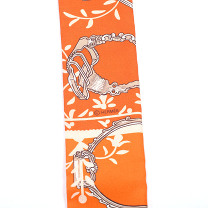 Hermes Silk Etriers Remix Twilly Orange Creme Beige 3 of 4