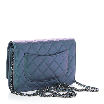 Chanel Metallic Lambskin Wallet On Chain WOC Turquoise 2 of 4