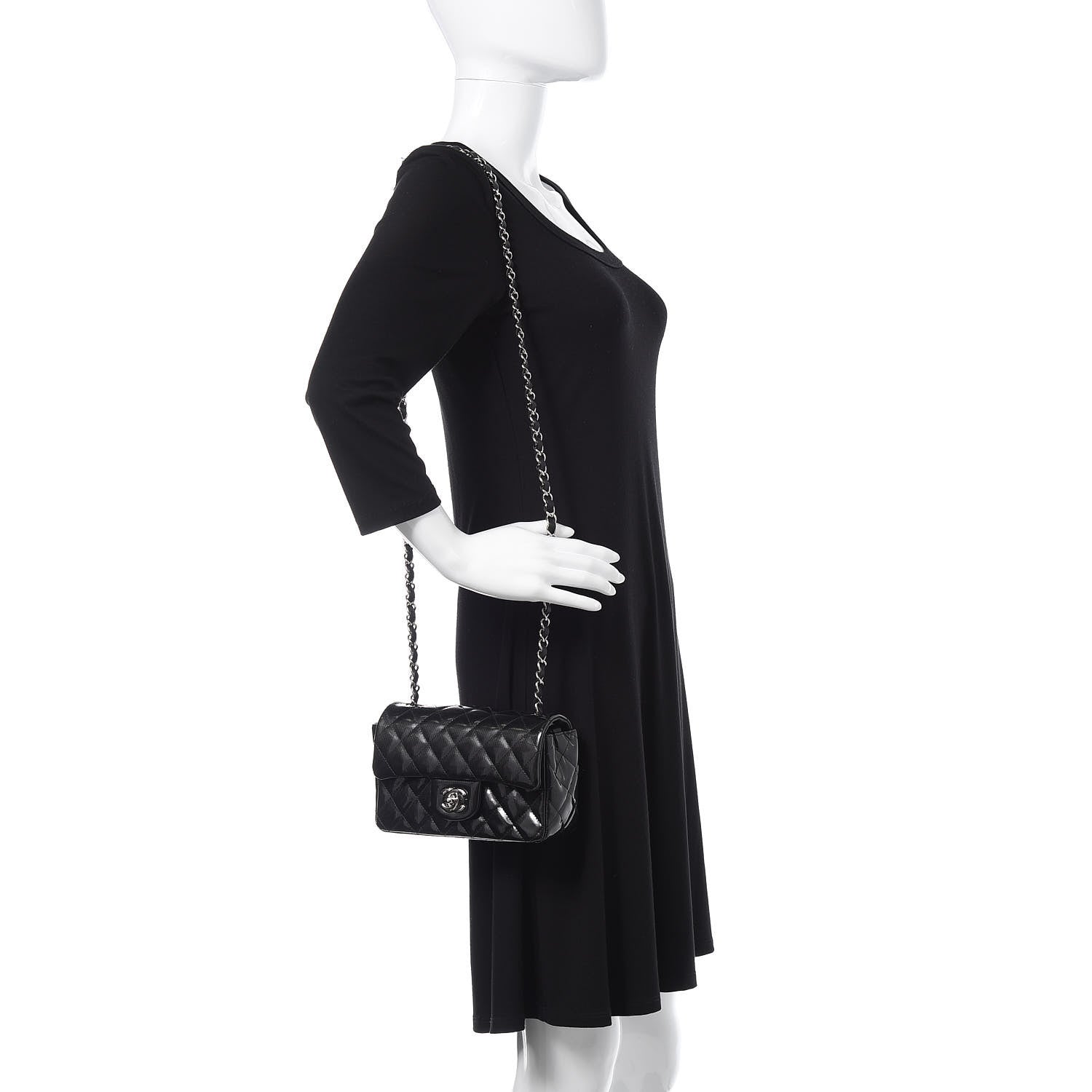 Chanel Striated Patent Calfskin Quilted Mini Rectangular Flap Dark Gray 2 of 10