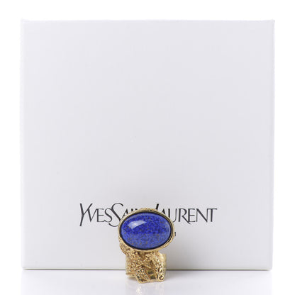 Saint Laurent Glass Cabochon Arty Ovale Ring 6 Gold Lapis 6 of 6