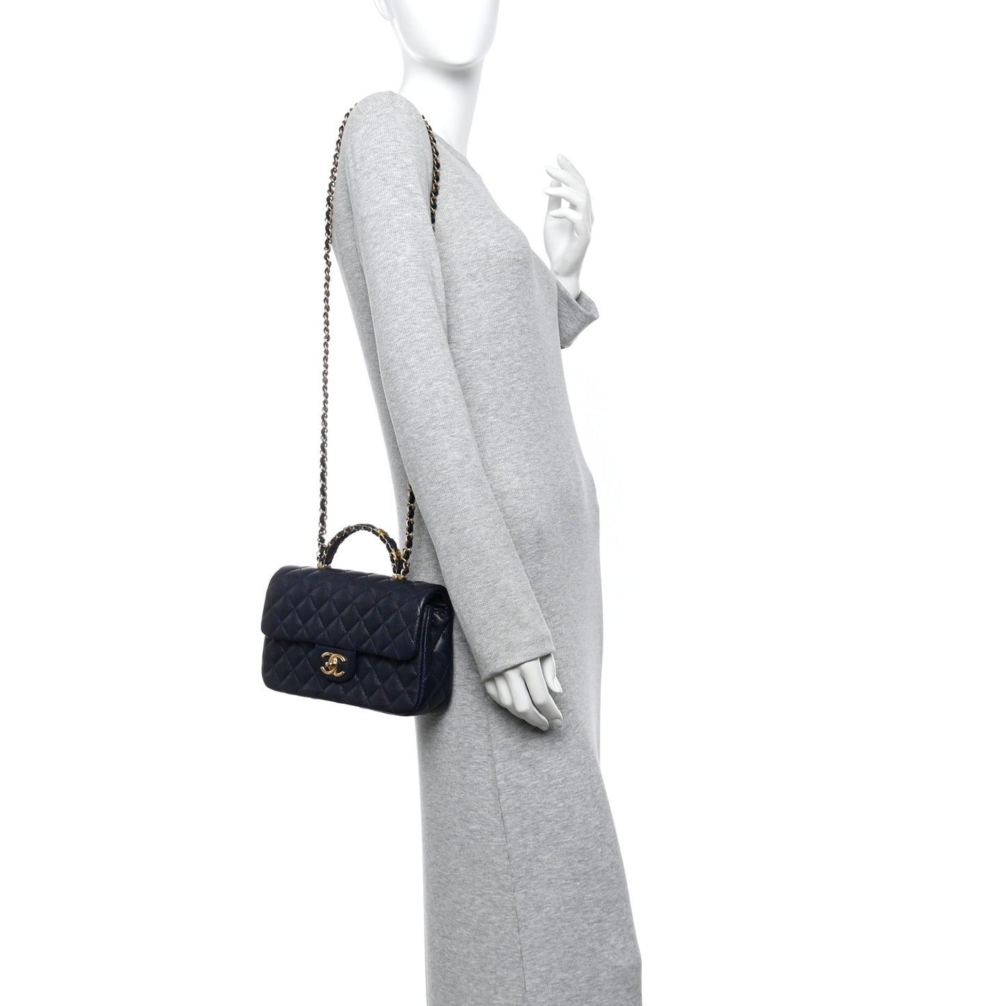 Caviar Quilted Small Handy CC Flap Navy
