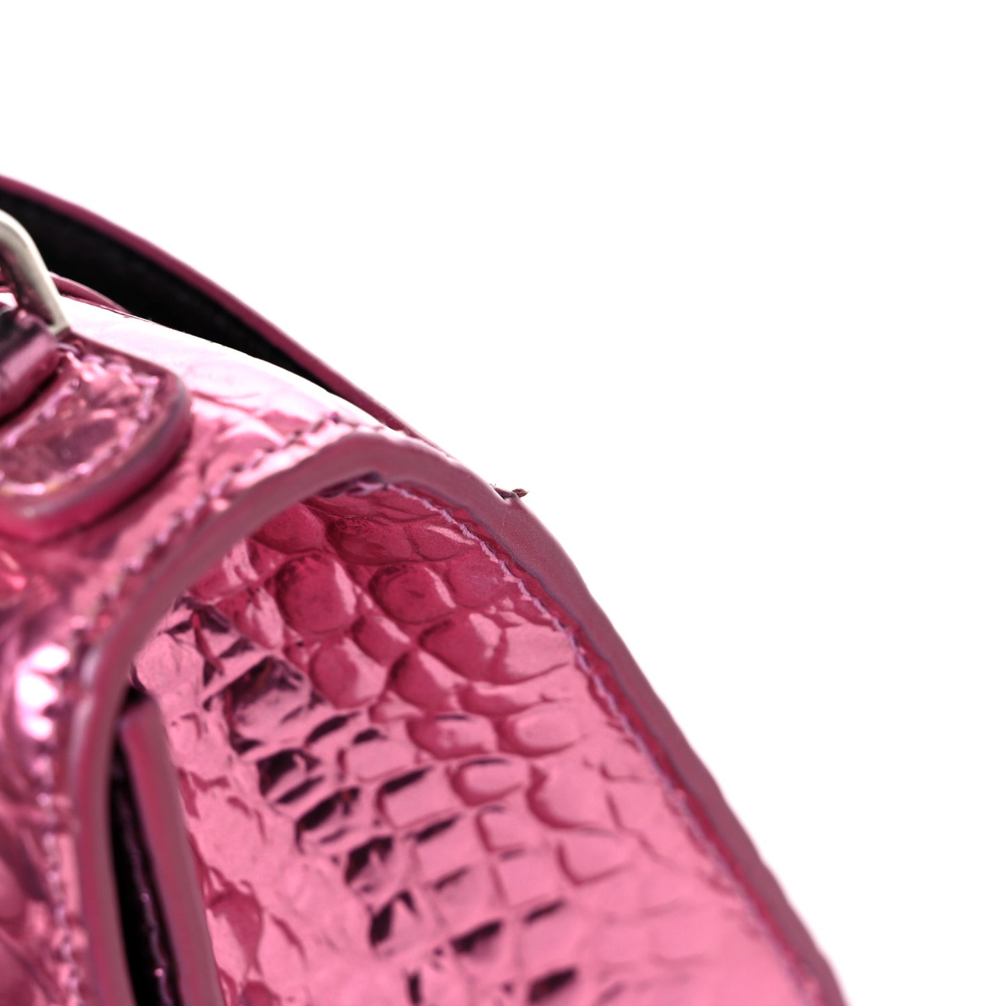 Metallic Shiny Calfskin Crocodile Embossed Hourglass Top Handle Bag XS Pink