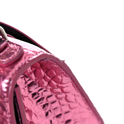 Balenciaga Metallic Shiny Calfskin Crocodile Embossed Hourglass Top Handle Bag XS Pink 18 of 18