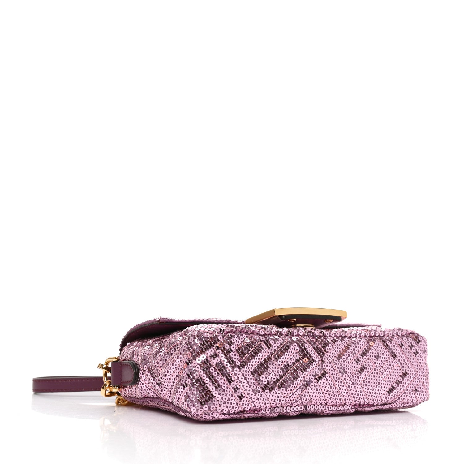 Fendi Ricamo Sequin Paillettes Vitello Grace FF Mini Baguette Rosa 3 of 9