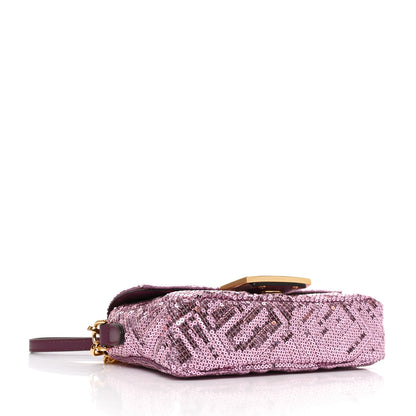 Fendi Ricamo Sequin Paillettes Vitello Grace FF Mini Baguette Rosa 3 of 9