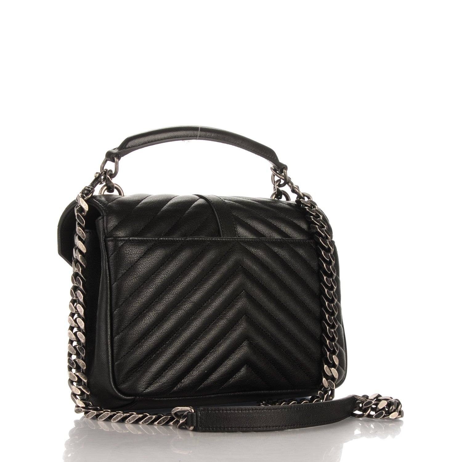 Saint Laurent Sheepskin Matelasse Chevron Patchwork Monogram Medium College Bag Black 3 of 7