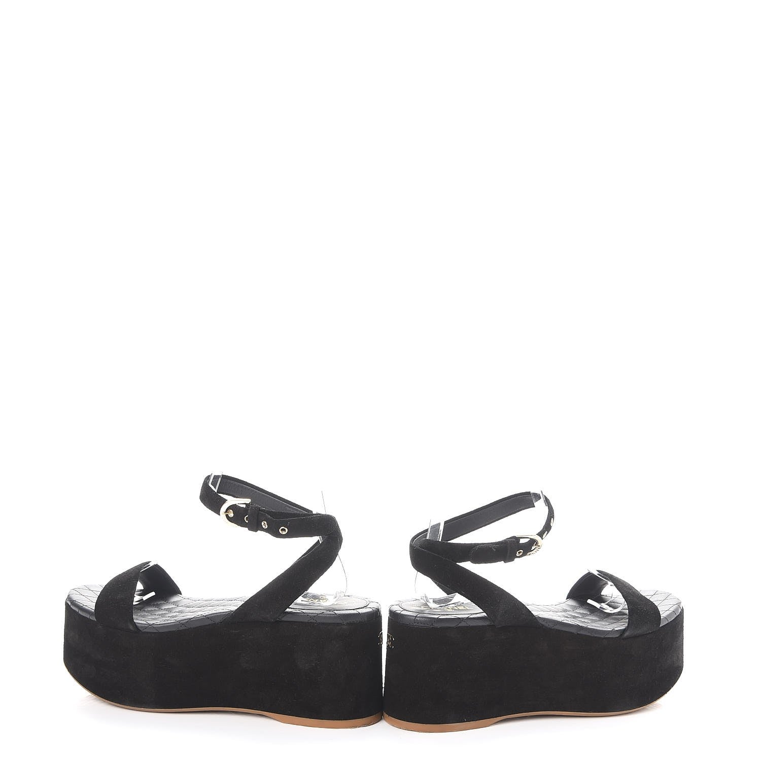 Chanel Suede Platform Wedge Sandals 37.5 Black 6 of 12