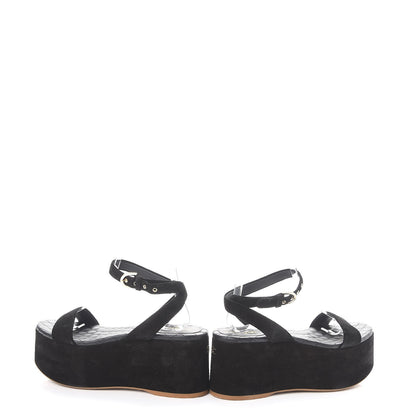 Chanel Suede Platform Wedge Sandals 37.5 Black 6 of 12