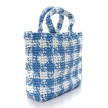 Prada Yarn Raffia Effect Crochet Embroidered Small Logo Tote Celeste 3 of 12