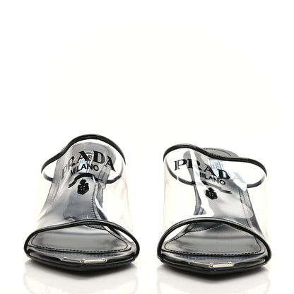 Prada Plexiglass Calfskin Metal Triangle Logo 75mm Slide Sandals 41 Black 2 of 8