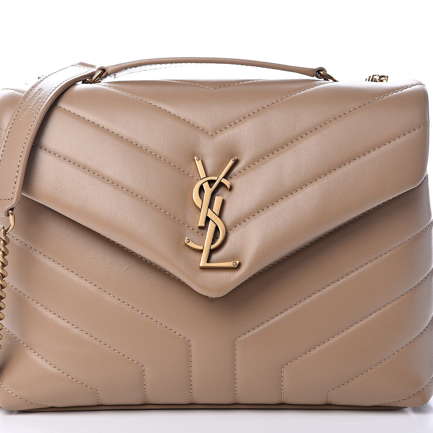 Calfskin Y Quilted Monogram Small Loulou Chain Satchel Dark Beige